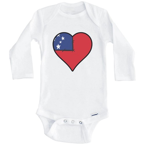 Samoa Heart Samoan Flag Long Sleeve Baby Bodysuit - 第 1/2 張圖片