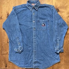 Disney Denim Shirt/Vintage 90s/Button Up Embroidered/Mens M/ Mickey /Long Sleeve