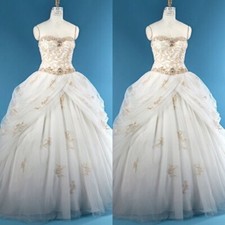 Luxury Wedding Dresses Beading Ruched Champagne Lace Applique A Line Bridal Gown