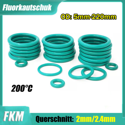 Cross Section 2mm/2.4mm FKM Fluorine Rubber O-Ring Seal OD 5-220mm Oil Resistant