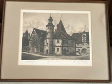 Ernst Geissendorfer Colored Etching Print, Rothenburg "Hegereiterhaus", Signed