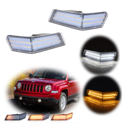 Clear Lens Front Corner Dynamic Amber LED Signal DRL Lamp For 07-17 Jeep Patriot