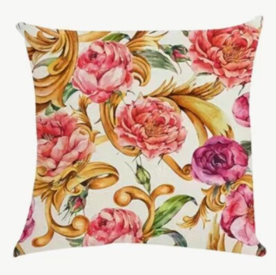 Roses & Gold Vine Floral Spring Throw Pillow Cover Easter Holiday Home Decor