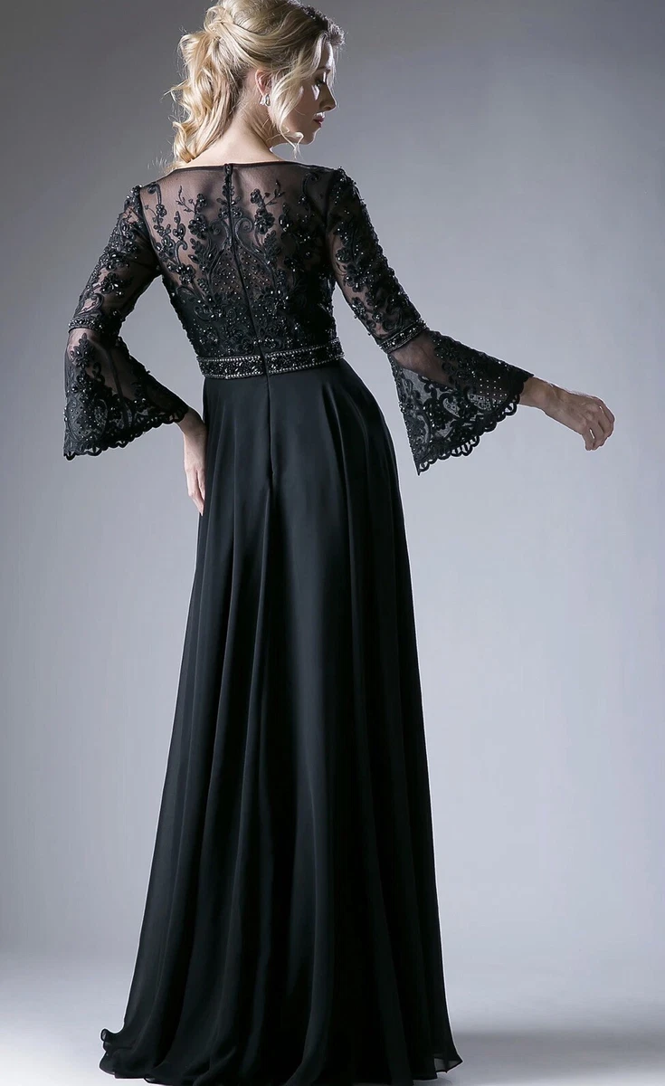 Sexy Slit Long Sleeve Formal Dress Online | Black Lace V-neck Prom Dresses  FB0191 | Newarrivaldress.com