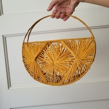 Vintage 1960s style Cabana Handbag Mustard Yellow Woven Straw Purse