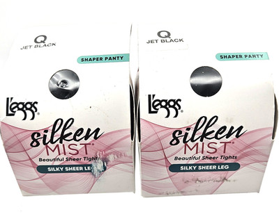 Lot 2 L eggs Silken Mist Shaper Tights Q Large Jet Black 20 Denier Control