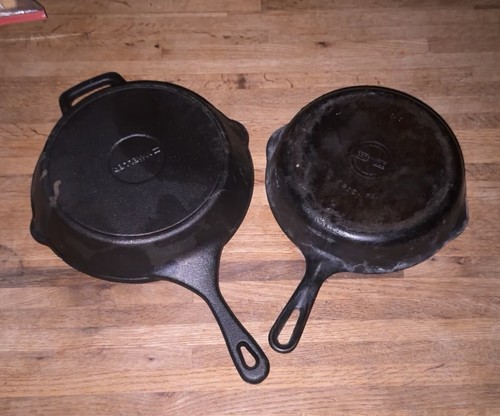 Lot of 2 Pans Griswold 9" Cast Iron Skillet Small Logo No. 6 Erie PA / AS-IS