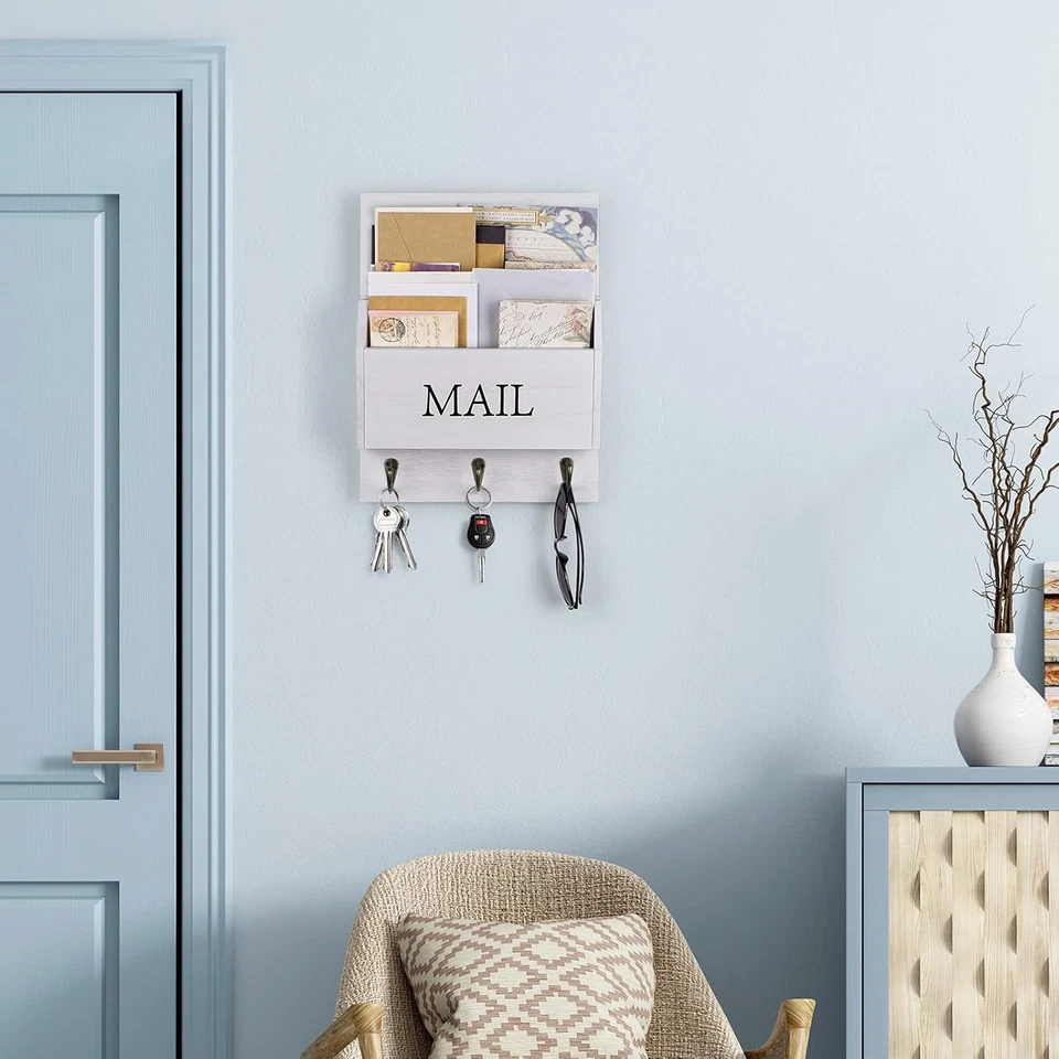 Rustic Wooden Mail Organizer Wall Mounted - Image 4 of 4