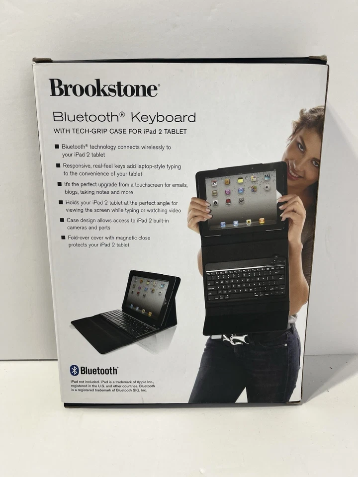 Brookstone Bluetooth Keyboard w/Portfolio Case for Apple iPad 2, Black - NEW - Image 2 of 3