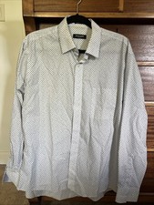 Pierre Cardin Slim Fit Dress Shirt, Size L 16-16 1/2, White Blue Floral Print
