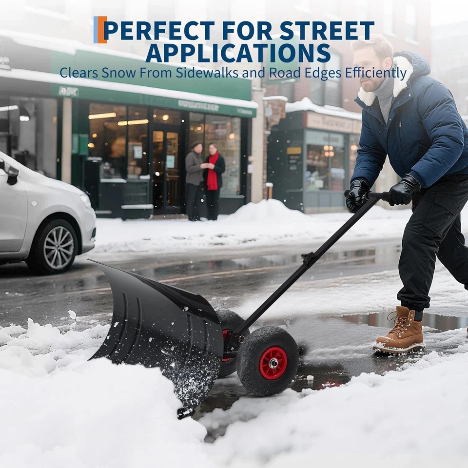 30“W X 15" H Snow Shovel with Wheels, Heavy Duty Snow Pusher for Driveway & Ice - Image 4 of 4
