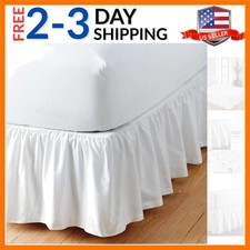 Queen Bed Skirt with Split Corners, Soft Microfiber, 16 Inch Drop, White Soli...