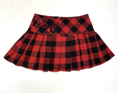 Y2K Emo Scene Checked Skirt Red Black Alternative W27  UK 10 Tattoo Graphic