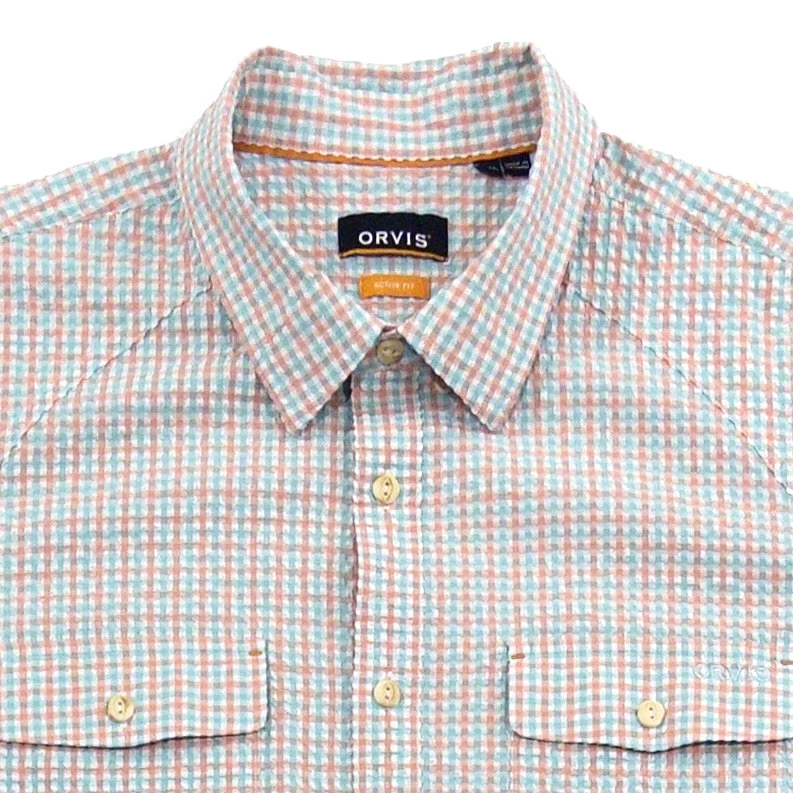 Camisa de hombre Orvis a cuadros con botones manga larga brillante pastel Seersucker XXL Foto 3 de 4