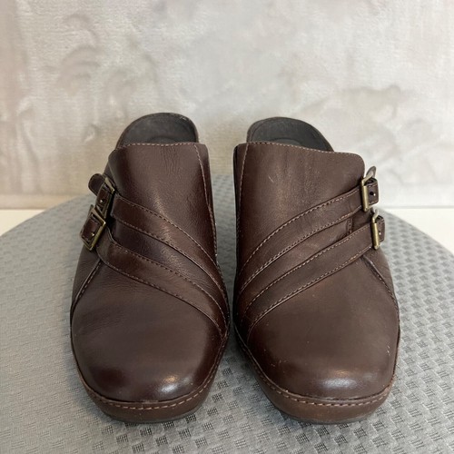 Clarks Artisan Clogs Womens 8.5M Brown Leather Double Buckle Slip On Shoes Comfy - Picture 4 of 14