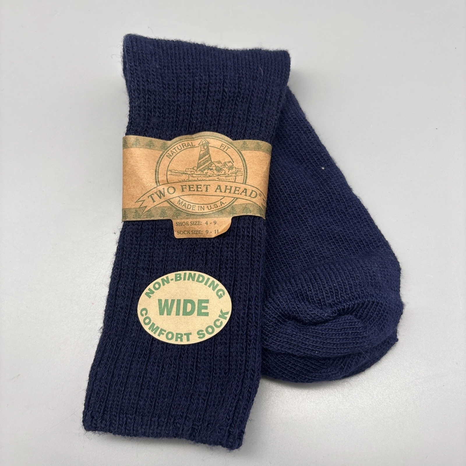 Men VTG Merino Wool Dress Socks Over The Calf Non Binding Size 9-11 Navy Blue