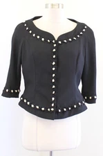 Vtg 80s 90s Victor Costa Black Rosette Floral Evening Blazer Blouse Top Size 10