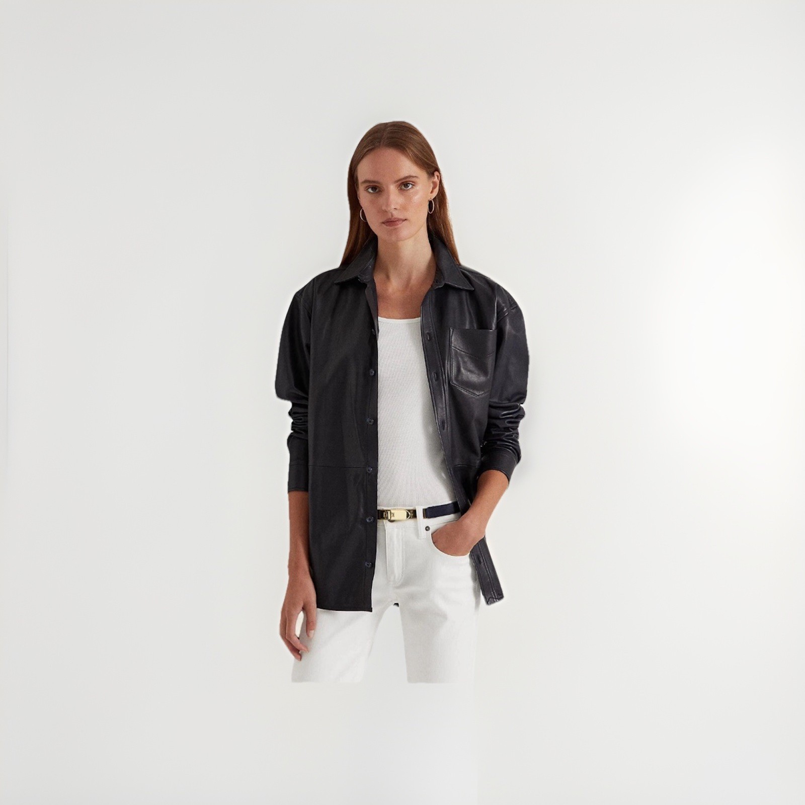 Ralph Lauren LAUREN navy Leather Shirt  XXL NWT Retail $495 Rare Size