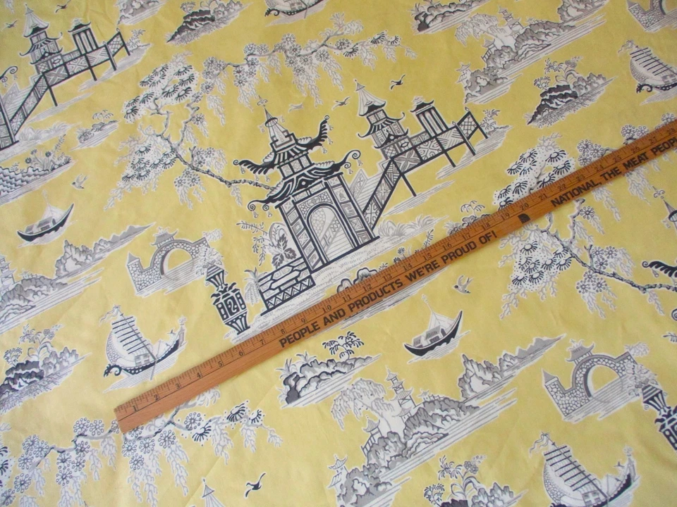 Waverly Tela Toile Ab 7 Yardas Templo Pacífico Algodón Asiático Amarillo Gris Negro Foto 4 de 4
