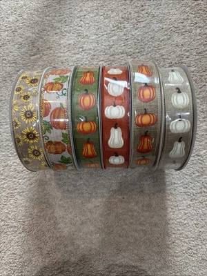 Fall Ribbon 6 Rolls Of 1.5in X 50 Yards pumpkin~sunflower ribbon LOT OF 6 - Image 1 of 4