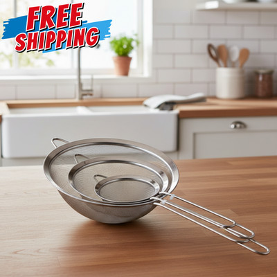 1pc Stainless Steel Colander Strainer With Handle Tool For Sifting And Sieving