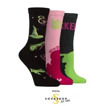 Wicked the Musical Socks Women's Cotton Elphaba Glinda Witch Merchandise 3 Pairs