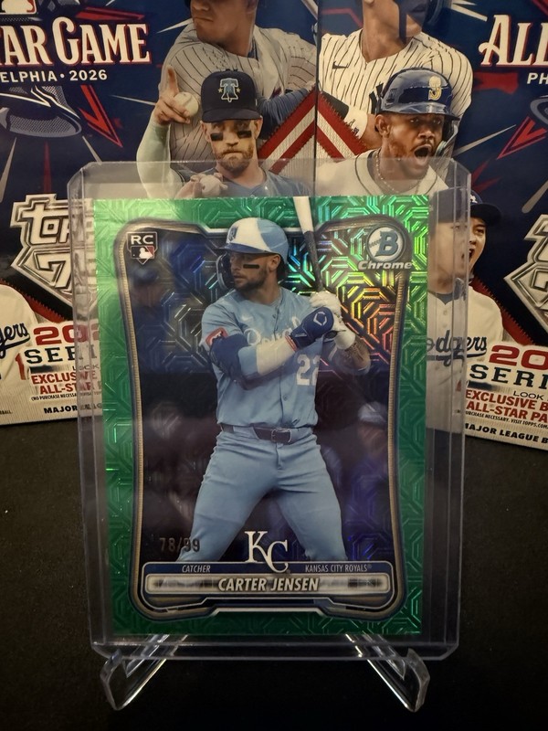Topps 2026 Bowman Chrome Carter Jensen Rookie Chrome Green Mojo Parallel 78/99