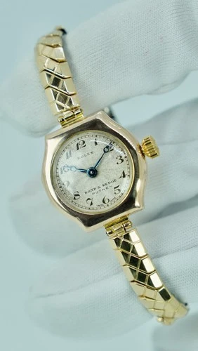 (9ct Gold) Rolex Vintage Lady Art Deco Cocktail Watch 24mm Antique Bracelet