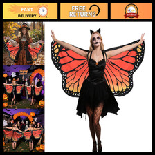Monarch Butterfly Wings Cape Shawl 67x32in for Costume, Halloween, Festival Dres