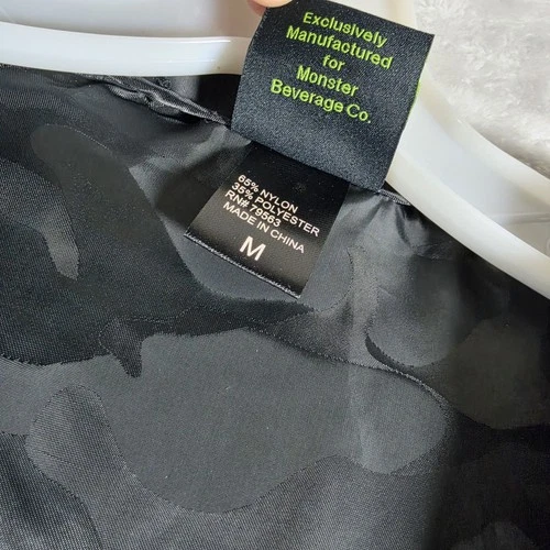 Monster Energy Camo Anorak Windbreaker Pullover Mens Medium Black Hooded Jacket image 4