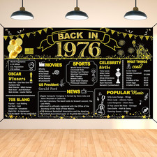 50Th Birthday Black Gold Party Decoration, Back in 1976 Banner 50 Year Old Birth