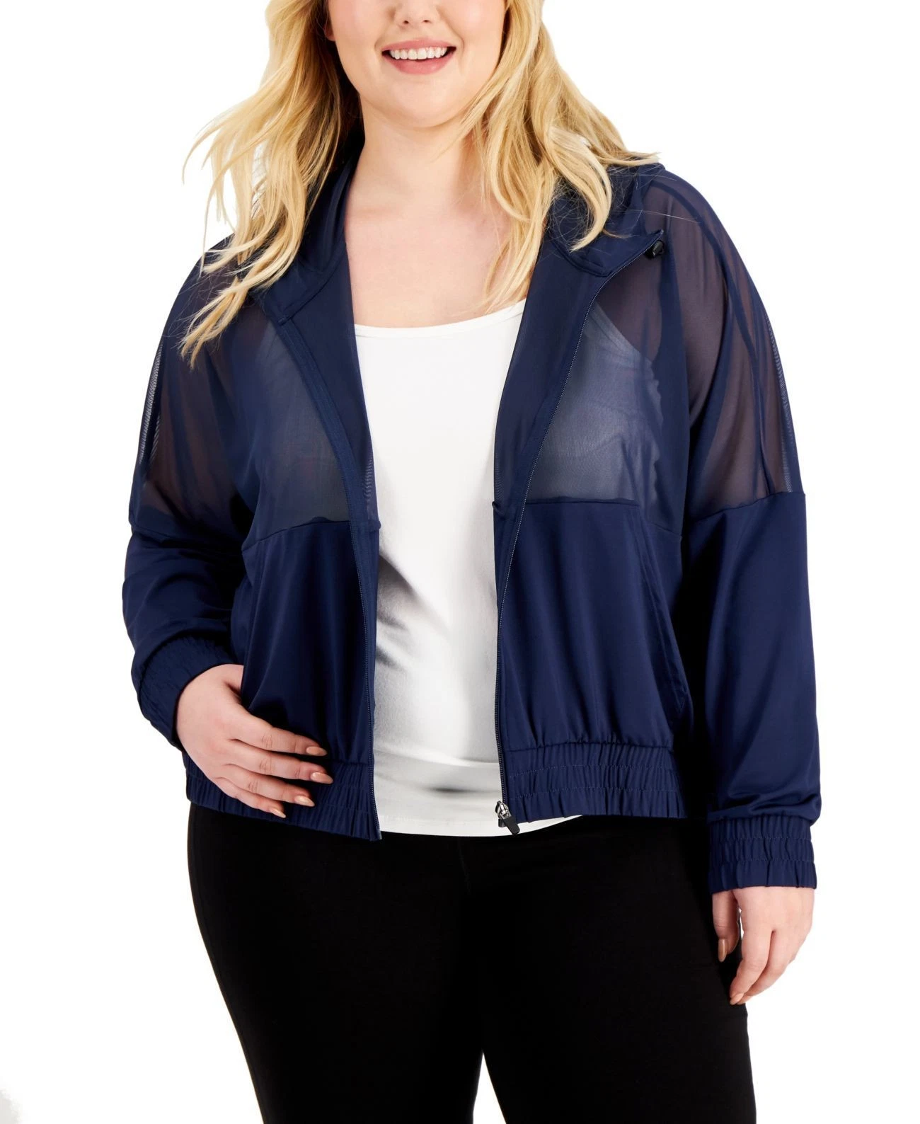 Id Ideology Plus Size Zip-up Mesh Hoodie, Indigo Sea, 1x
