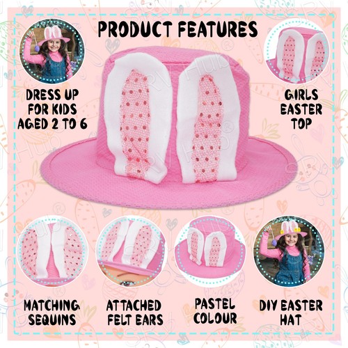 56cm Easter Top Hat Basket Rabbit Bunny Ears Bonnet Treat Bucket Egg Hunting Set - Picture 27 of 67