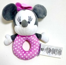 Disney Baby Minnie Mouse Plush Rattle for Baby Newborn Gray White Pink Soft Toy