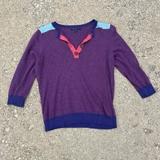 Boden Purple Multicolored 3/4 Sleeve Crewneck Color Block Sweater Sz UK 14 US 10