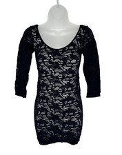 Intimately Free People Bodycon Shirt Dress Crochet Knit Black White Size XS/S