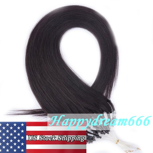 Micro Ring Loop Tip Remy Human Hair Extensions Silky Straight Micro Bead Link US - Picture 19 of 84