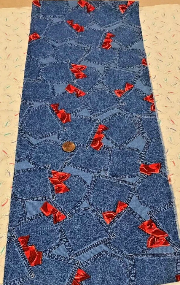Blue & Red* Back Pocket Design/Red Bandana* Marcus* 100% Cotton Remnant *8"x 22" - Image 2 of 4