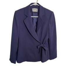 Kasper Women's Size 4 Side-Tie Blazer Dark Blue Lined Stretch Long Sleeve Wrap
