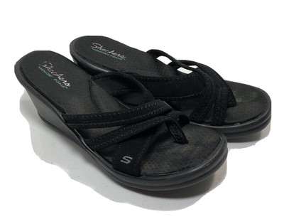 Sketchers Womenâs Black Memory Foam Wedge Sandals Comfort Rumblers Sz 9 888222843434 | eBay