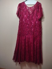 Vintage AFTER DARK Large Sequined Lace Red Cocktail Party Midi Evening Gown