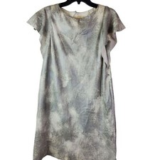 Aiden Mattox Shift Dress Size 6 Silver White Knee Length Cap Sleeve Minimalist