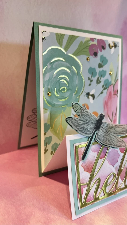 4 Hello Stampin Up Libélula Doble Caballete Lámina Dorada Floral Kit de Tarjetas de Felicitación Hágalo Usted Mismo Foto 3 de 4