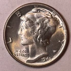 1943 Mercury Silver Dime Brilliant Uncirculated Gem BU+ Coin, High Quality #7701