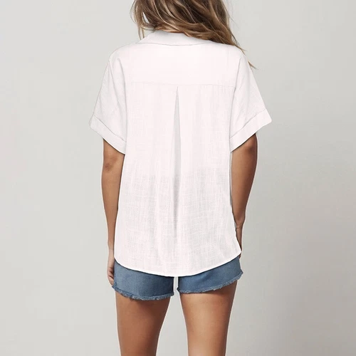 Women Tops Lapel Neck Shirts Ladies Casual Short Sleeve Business Elegant Blouse - Picture 14 of 44