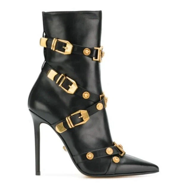 Versace Tribute Medallion Buckle Bootie, Black/Go Size 39 BNIB