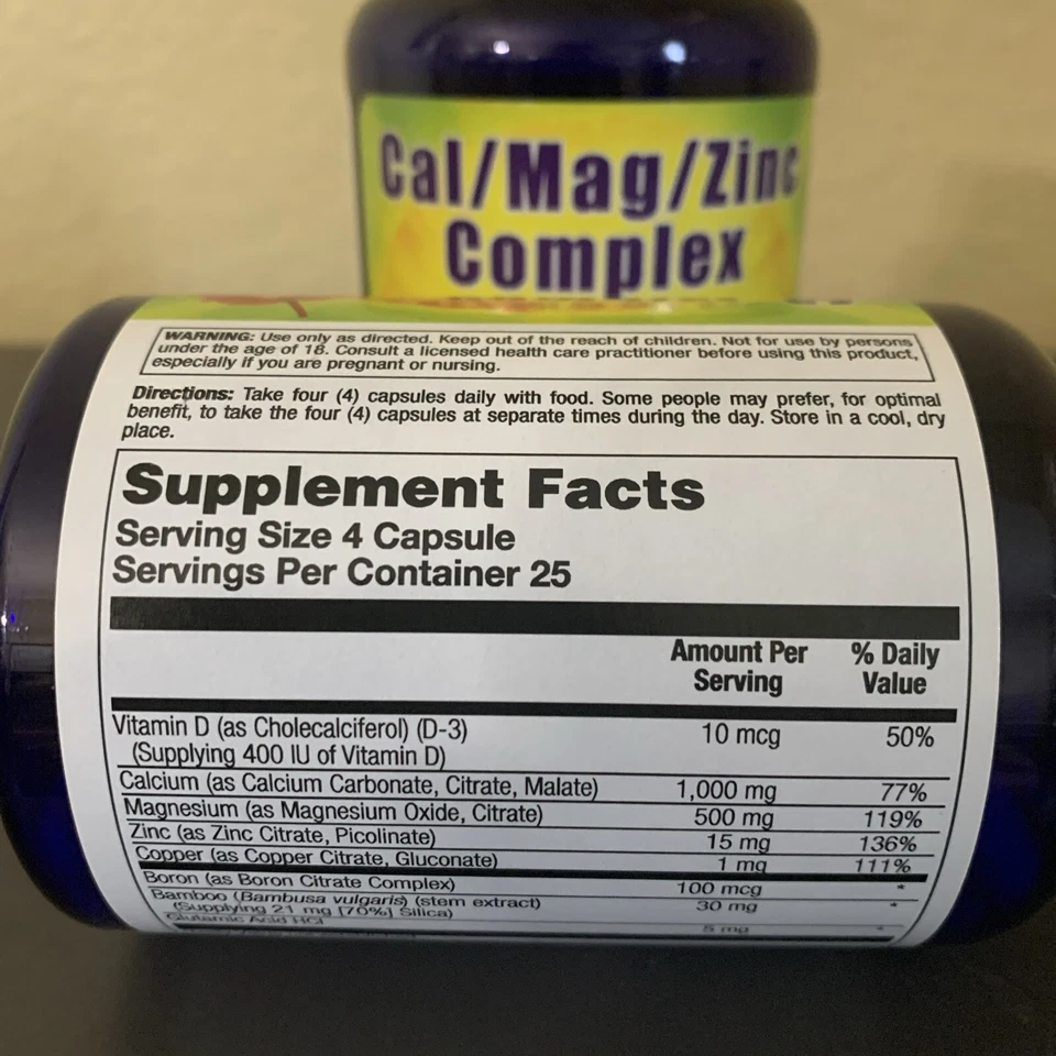 2 Natures Life Calcio Magnesio Zinc Mineral Complejo 100 Cápsulas Traza Minerales Foto 3 de 4