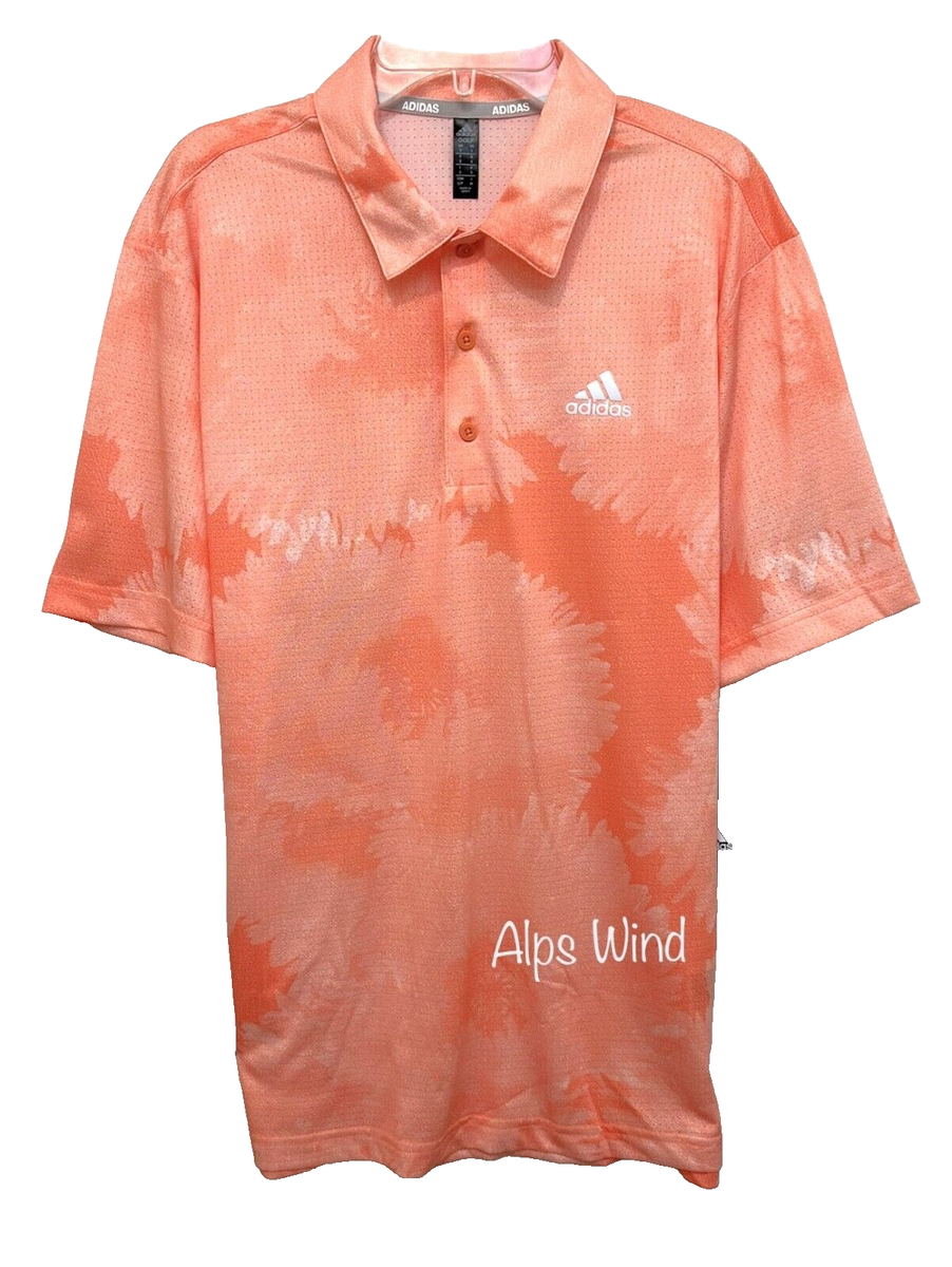 adidas Men's Flower Mesh Golf Polo Shirt in Coral Fusion Size: S