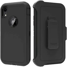 For iPhone XR Shockproof Defender Phone Case Hard Black Cover With Belt Clip