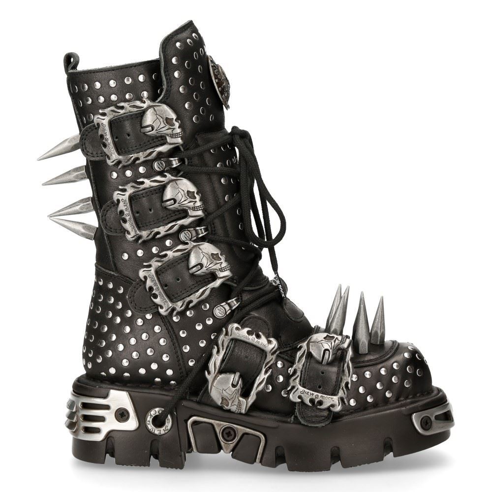 New Rock 1535-S1 Black Punk High Boots With Metal Spikes | eBay